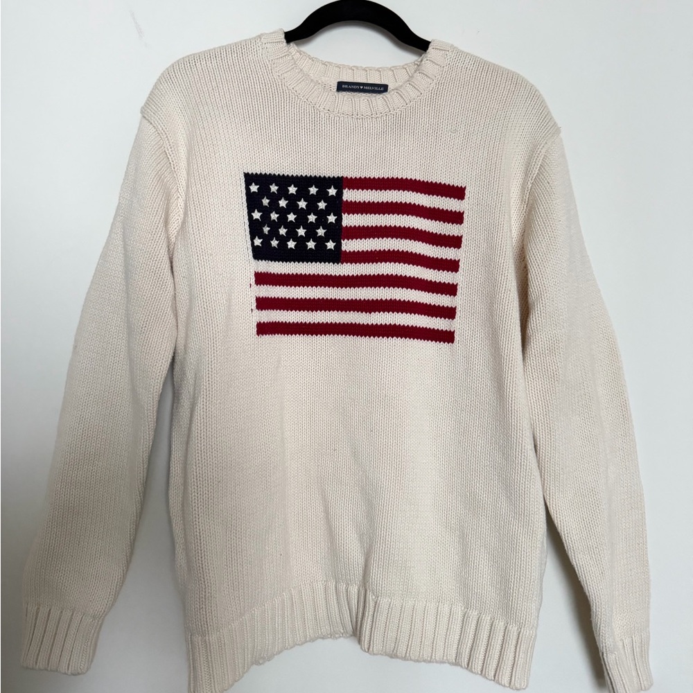 Brandy Melville Cream Crewneck Sweater with Flag